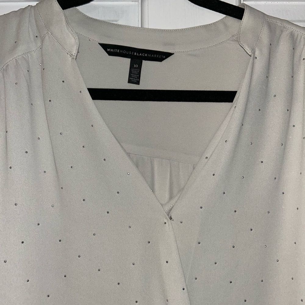 White House Black Market Elegant light tan Drape high/low Blouse